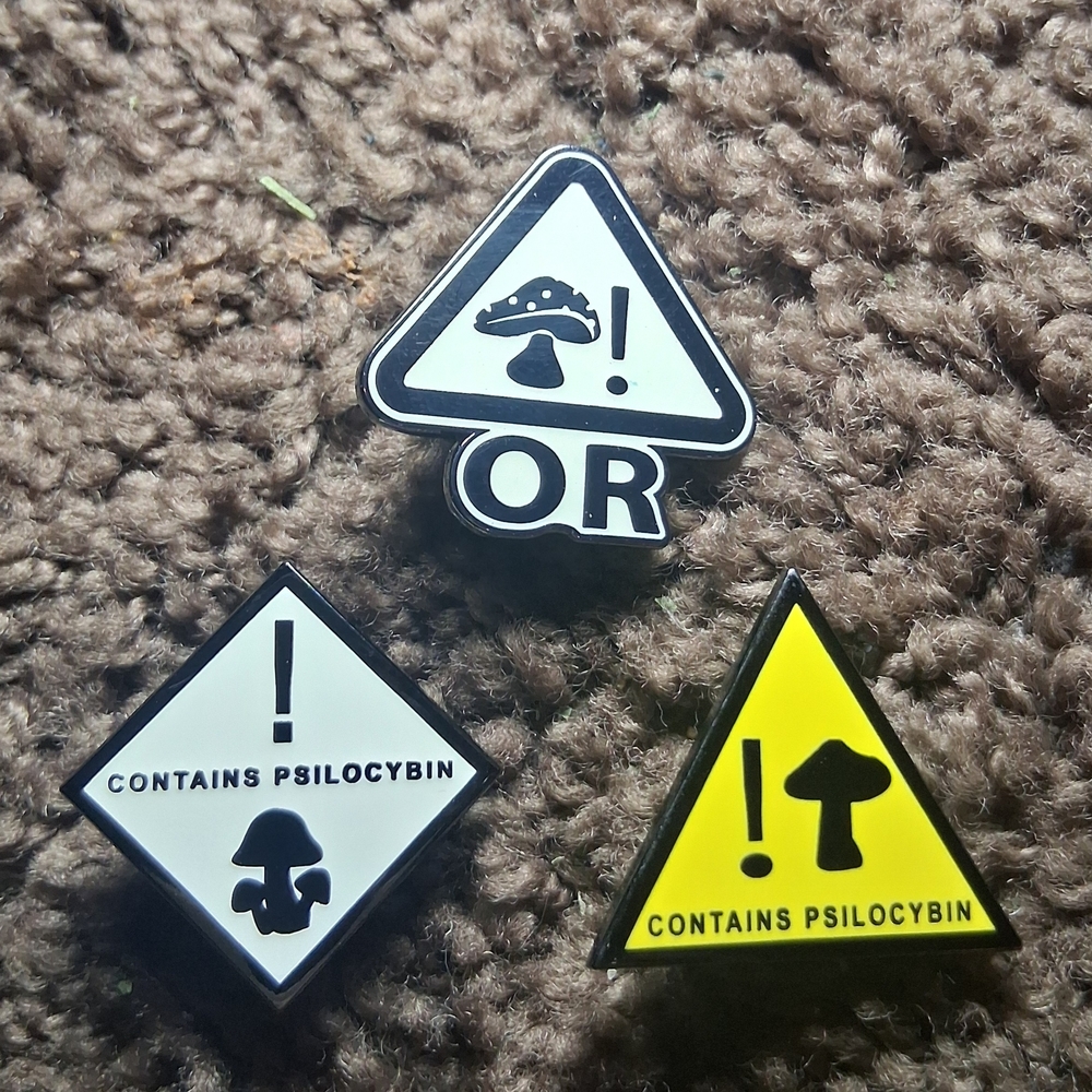 Psychedelic Warning Sign Pins